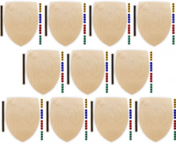 10x Ritterschild aus 3mm Birkensperrholz mit 160 großen Glitzersteinen und Halteschlaufe