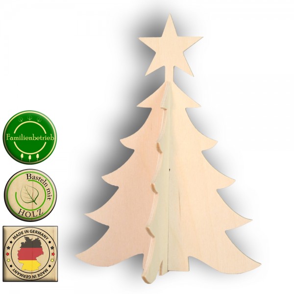 10 Stück 3D Weihnachtsbaum mit Stern, ca. 18cm, zum Zusammenstecken, aus unbehandeltem Holz